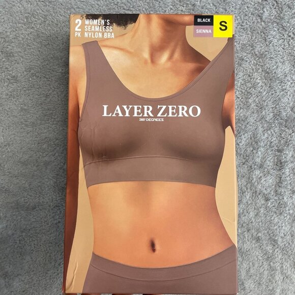 NEW Layer Zero 2 Pk Women's S Seamless Nylon Bra Black & Brown - Picture 7 of 11